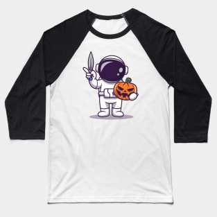 Cute Astronaut Holding Knife And Pumpkin Cartoon Baseball T-Shirt